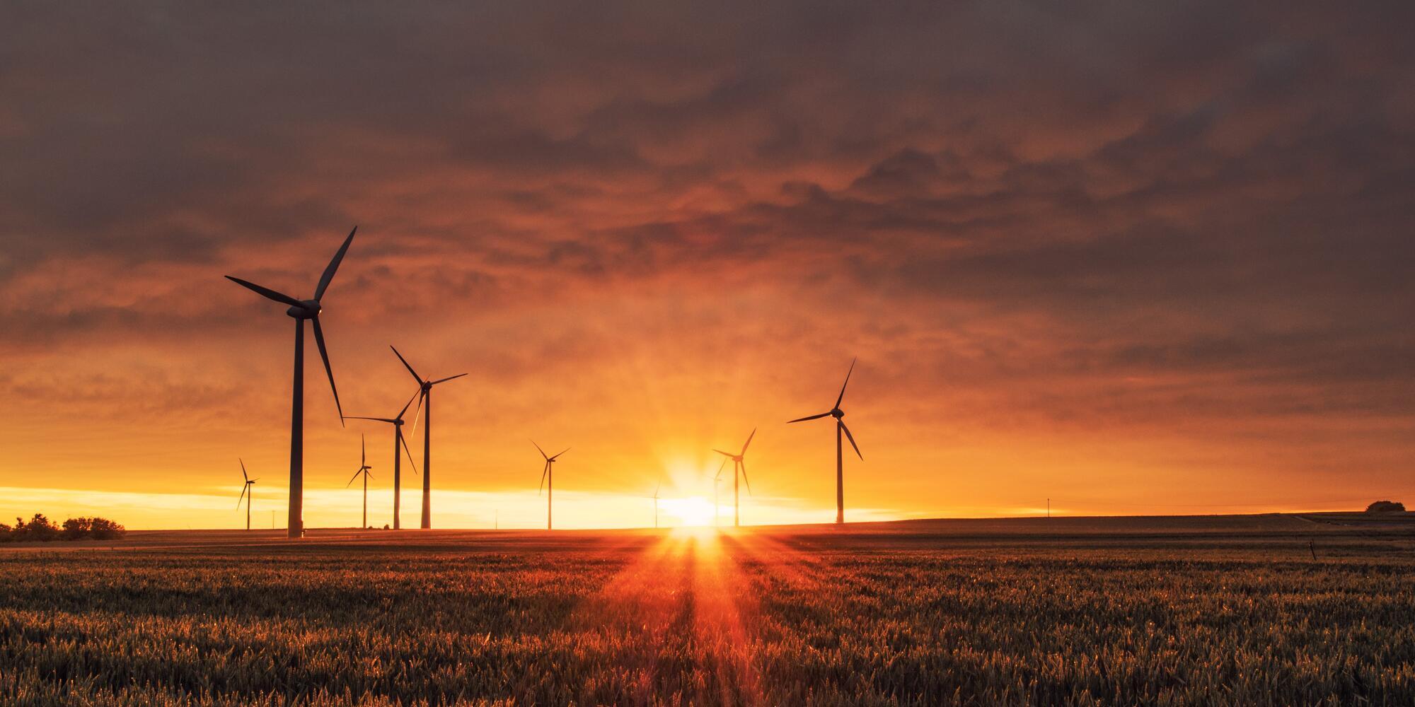 windmillis in field at sunset